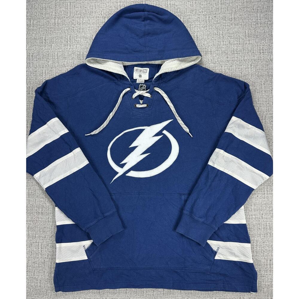 Tampa Bay Lightning Hoodie Mens XL Blue NHL Hockey Lace Up Pullover CCM 2017